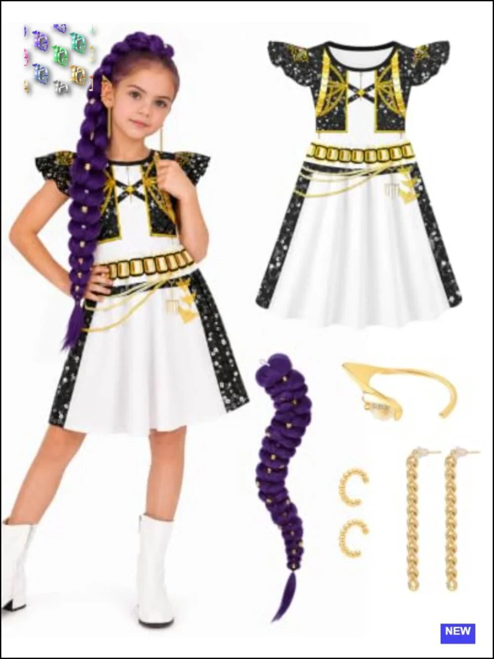 Kids Pop Singer Costume Dress with Matching Wig and Accessories
